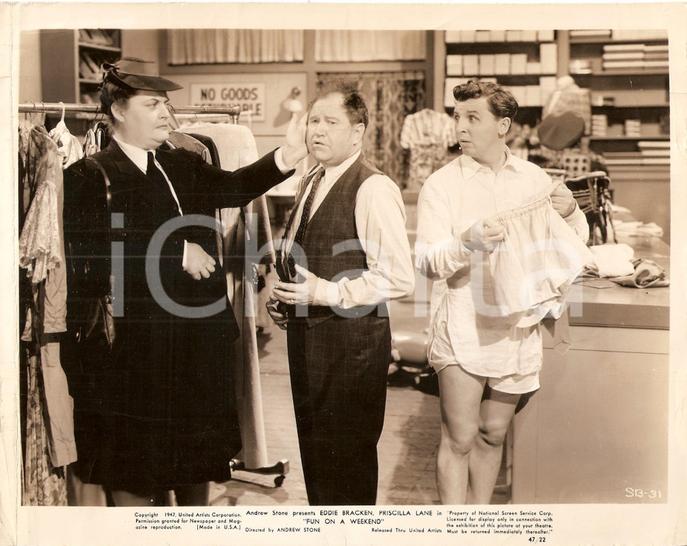 Fotografia d epoca originale 1947 FUN ON A WEEKEND Eddie BRACKEN in mutande Regia Andrew L. STONE Foto 1