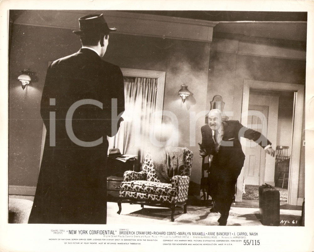 Fotografia d epoca originale 1955 NEW YORK CONFIDENTIAL Broderick CRAWFORD spara Regia di Russel ROUSE Foto 1