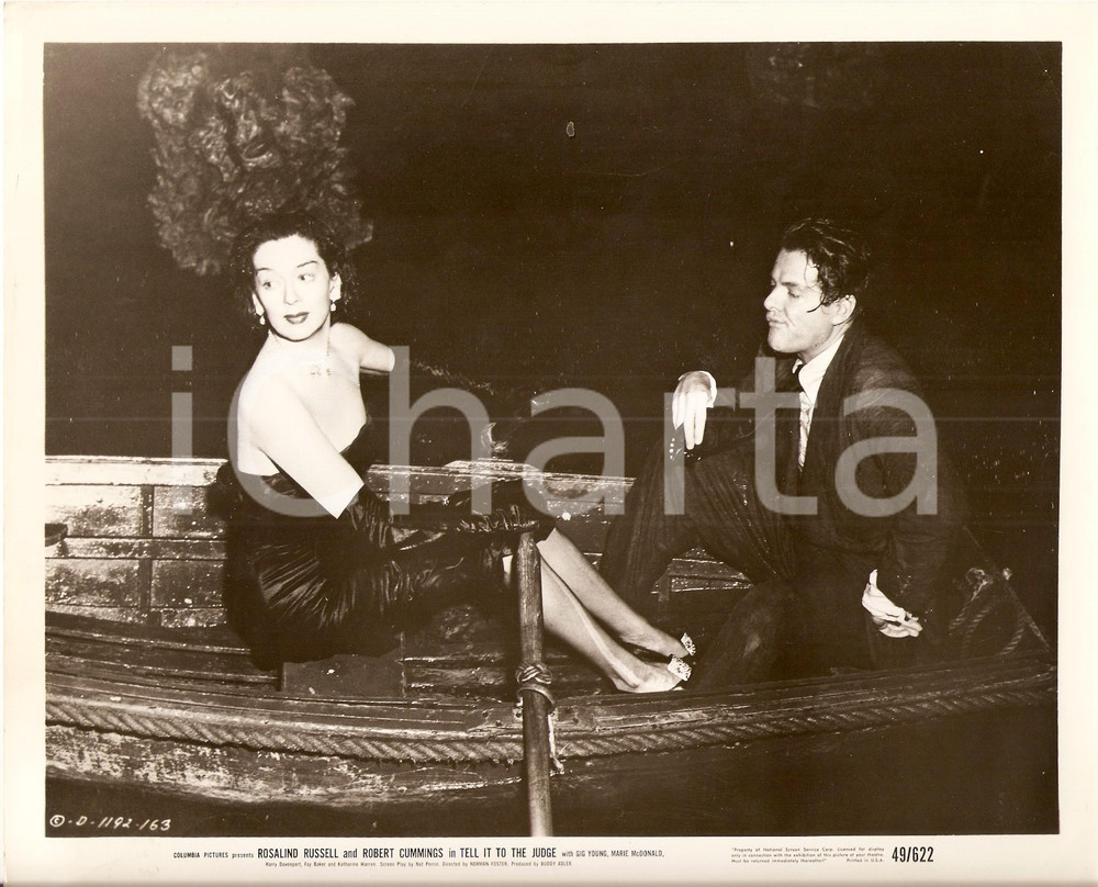 Fotografia d epoca originale 1949 TELL IT TO THE JUDGE Robert CUMMINGS Rosalind RUSSELL Gita in barca Foto 1