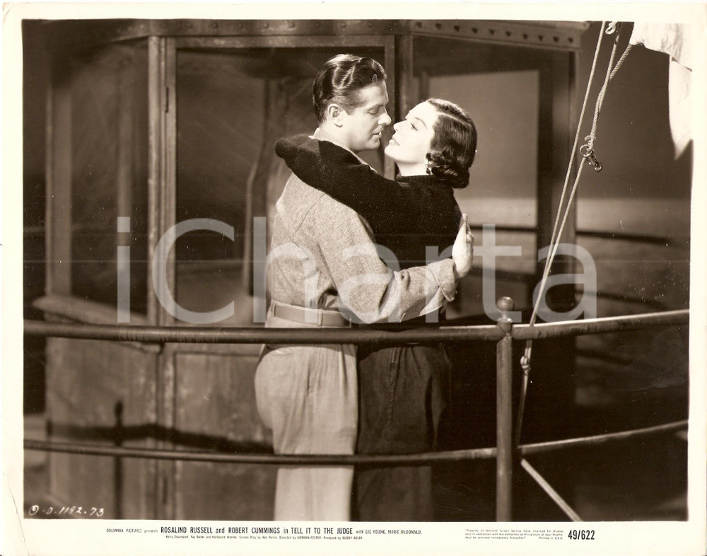 Fotografia d epoca originale 1949 TELL IT TO THE JUDGE Robert CUMMINGS Rosalind RUSSELL Bacio sul faro Foto 1