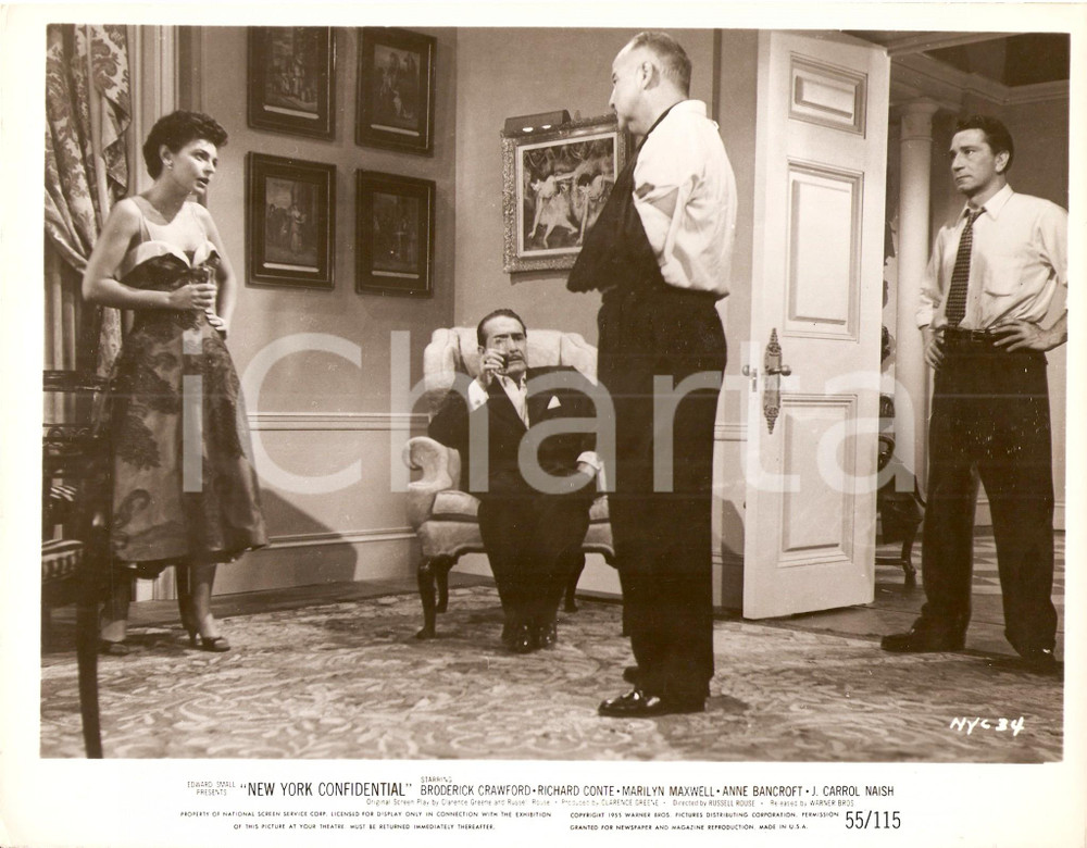 Fotografia d epoca originale 1955 NEW YORK CONFIDENTIAL Broderick CRAWFORD Anne BANCROFT Richard CONTE Foto 1