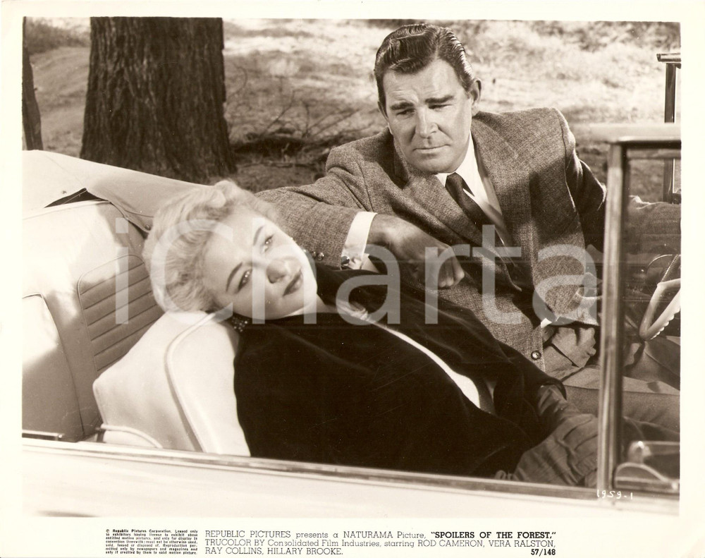 Fotografia d epoca originale 1957 SPOILERS OF THE FOREST Rod CAMERON Vera RALSTON Cabrio Joseph KANE Foto 1