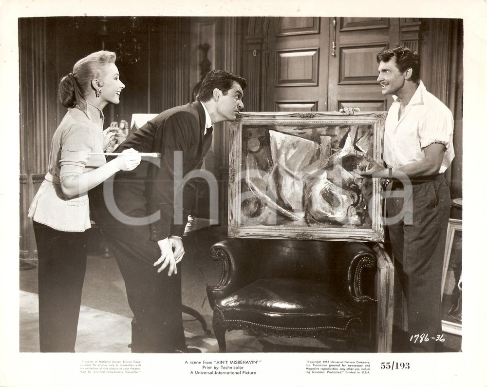 Fotografia d epoca originale 1955 AIN T MISBEHAVIN Piper LAURIE dipinge quadro cubista con Rory CALHOUN Foto 1