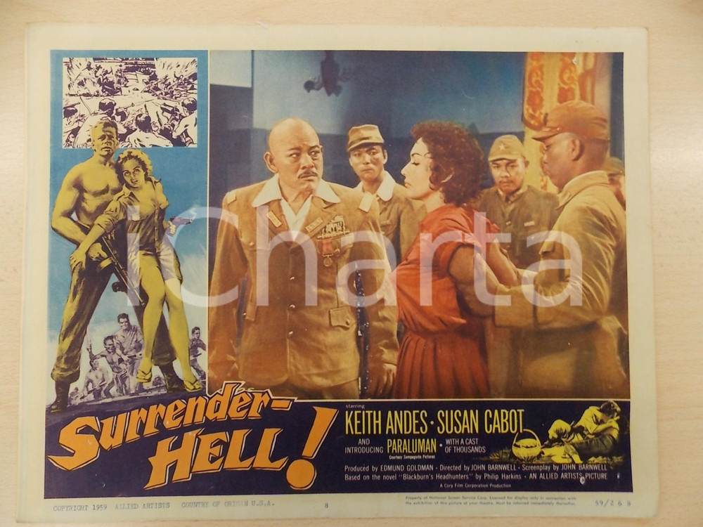 Oggetto da collezione cartaceo 1959 SURRENDER HELL Susan CABOT Regia John BARNWELL Manifestino LOBBY CARD 1