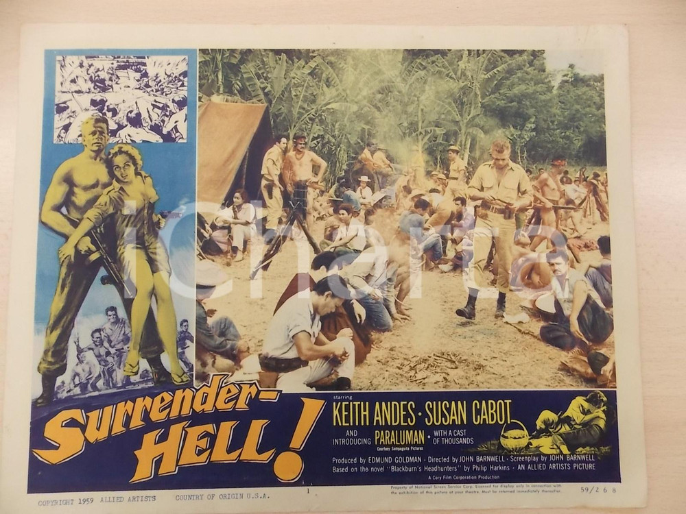 Oggetto da collezione cartaceo 1959 SURRENDER HELL Keith ANDES Regia di John BARNWELL Manifestino LOBBY CARD 1