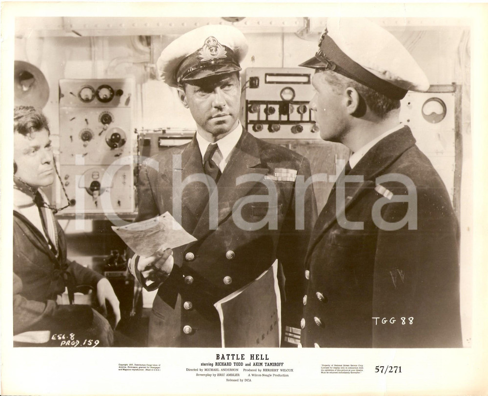 Fotografia d epoca originale 1957 BATTLE HELL Richard TODD in sala macchine Regia di Michael ANDERSON Foto 1