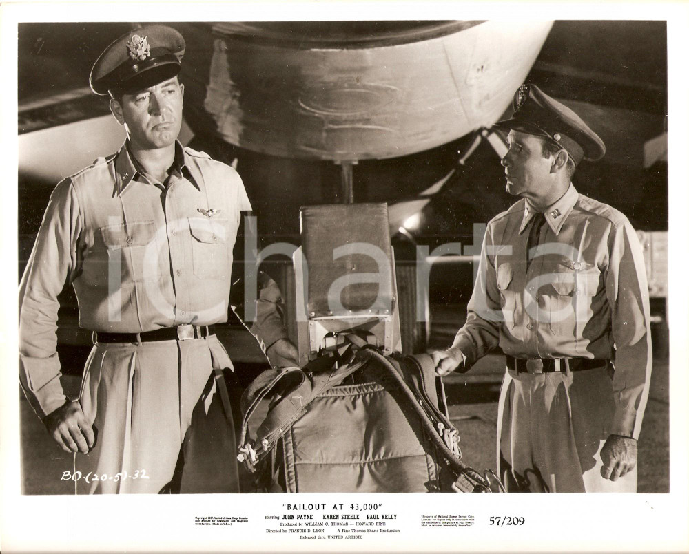 Fotografia d epoca originale 1957 BAILOUT AT 43000 John PAYNE Eddie FIRESTONE Paracadute Francis D. LYON Foto 1