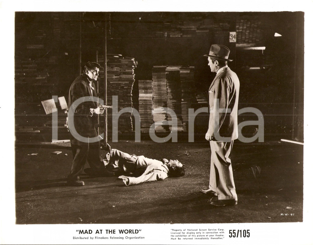 Fotografia d epoca originale 1955 MAD AT THE WORLD Frank LOVEJOY Keefe BRASSELLE con pistola Harry ESSEX Foto 1