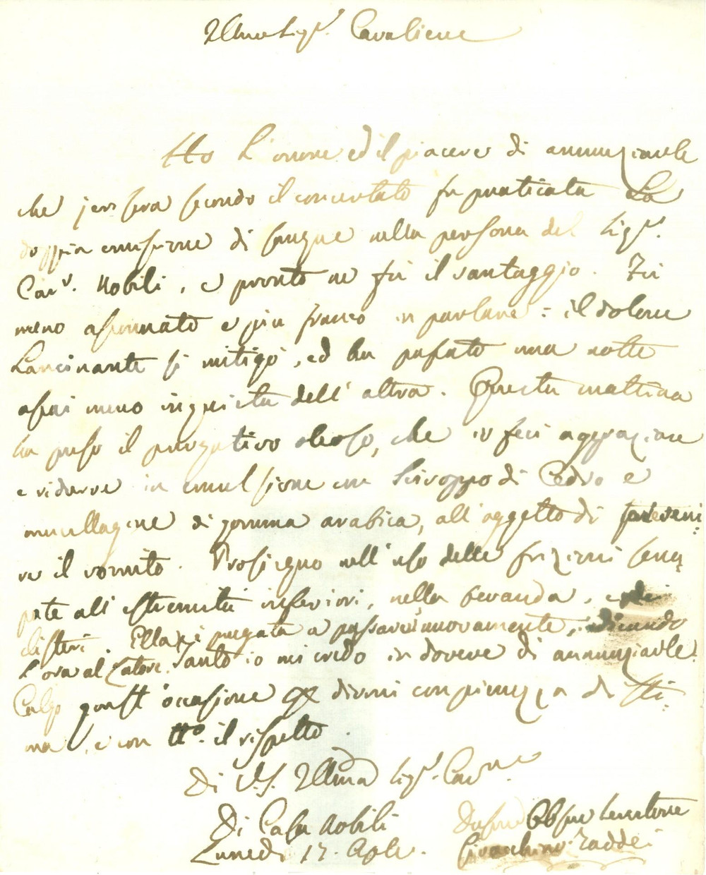 Autografo originale 1825 ca FIRENZE Medico Gioacchino TADDEI descrive salasso Cav. NOBILI AUTOGRAFO 1