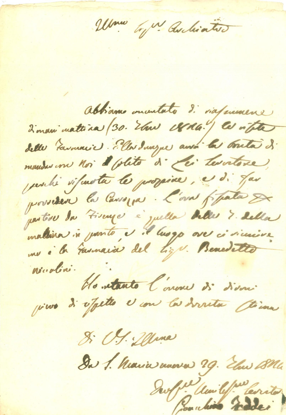 Autografo originale 1824 FIRENZE Medico Gioacchino TADDEI riprende visite delle farmacie AUTOGRAFO 1
