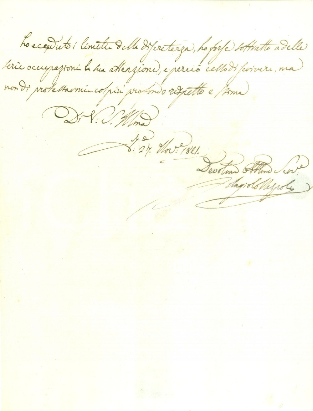 Autografo originale 1821 FIRENZE Medico Angelo NESPOLI Lettera AUTOGRAFA MUTILA 1