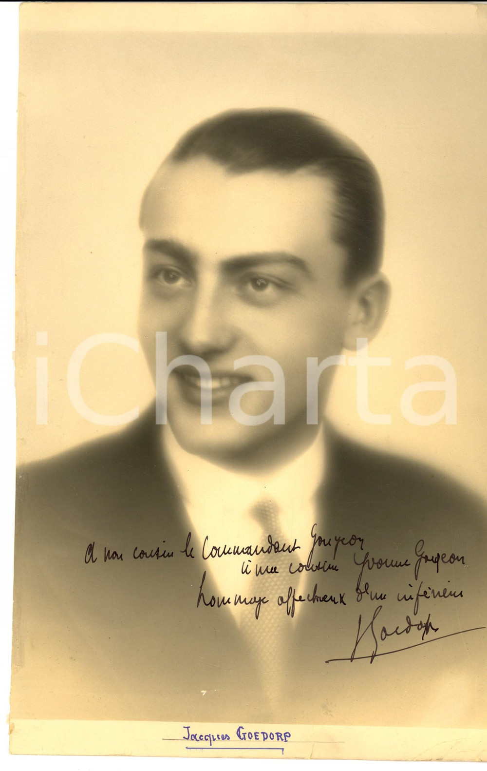Fotografia d epoca originale 1960 ca Ritratto del letterato Jacques GOEDORP Foto AUTOGRAFATA 19x30 cm 1