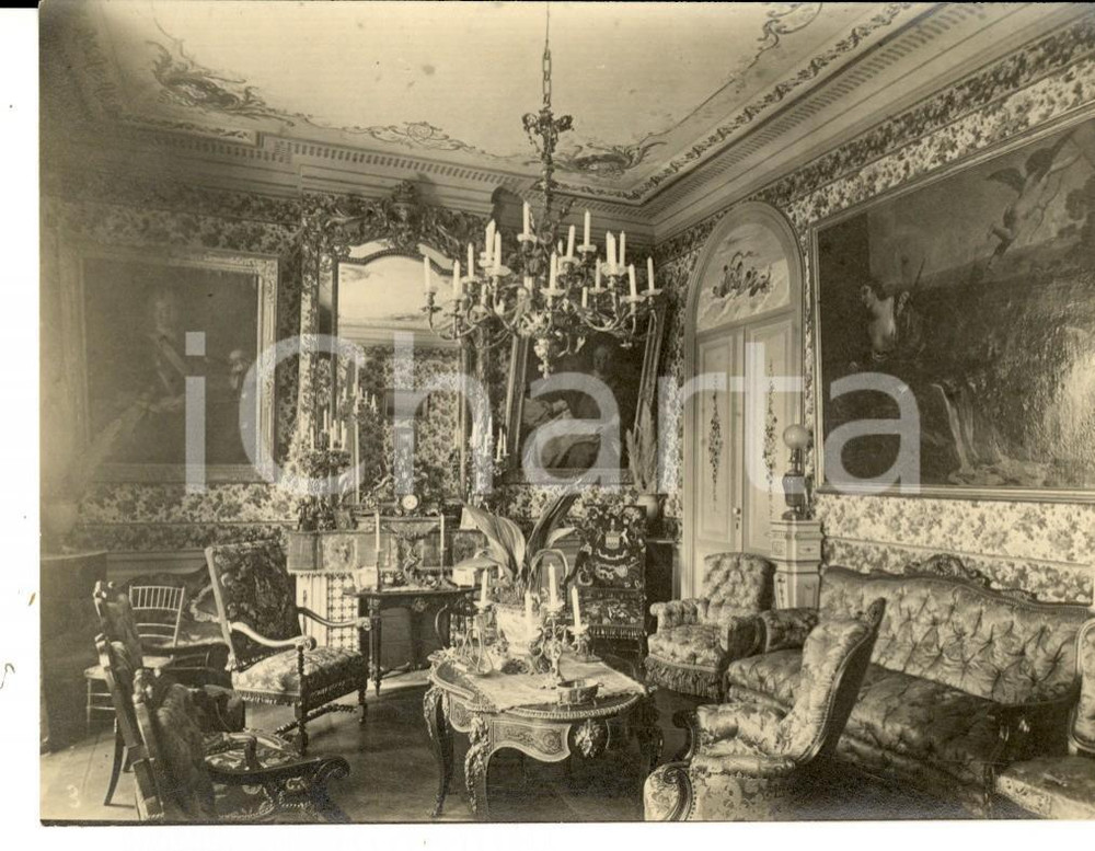 Fotografia d epoca originale 1920 ca FRANCE Salottino arredato in un castello Foto ARTISTICA 12x10 cm 1