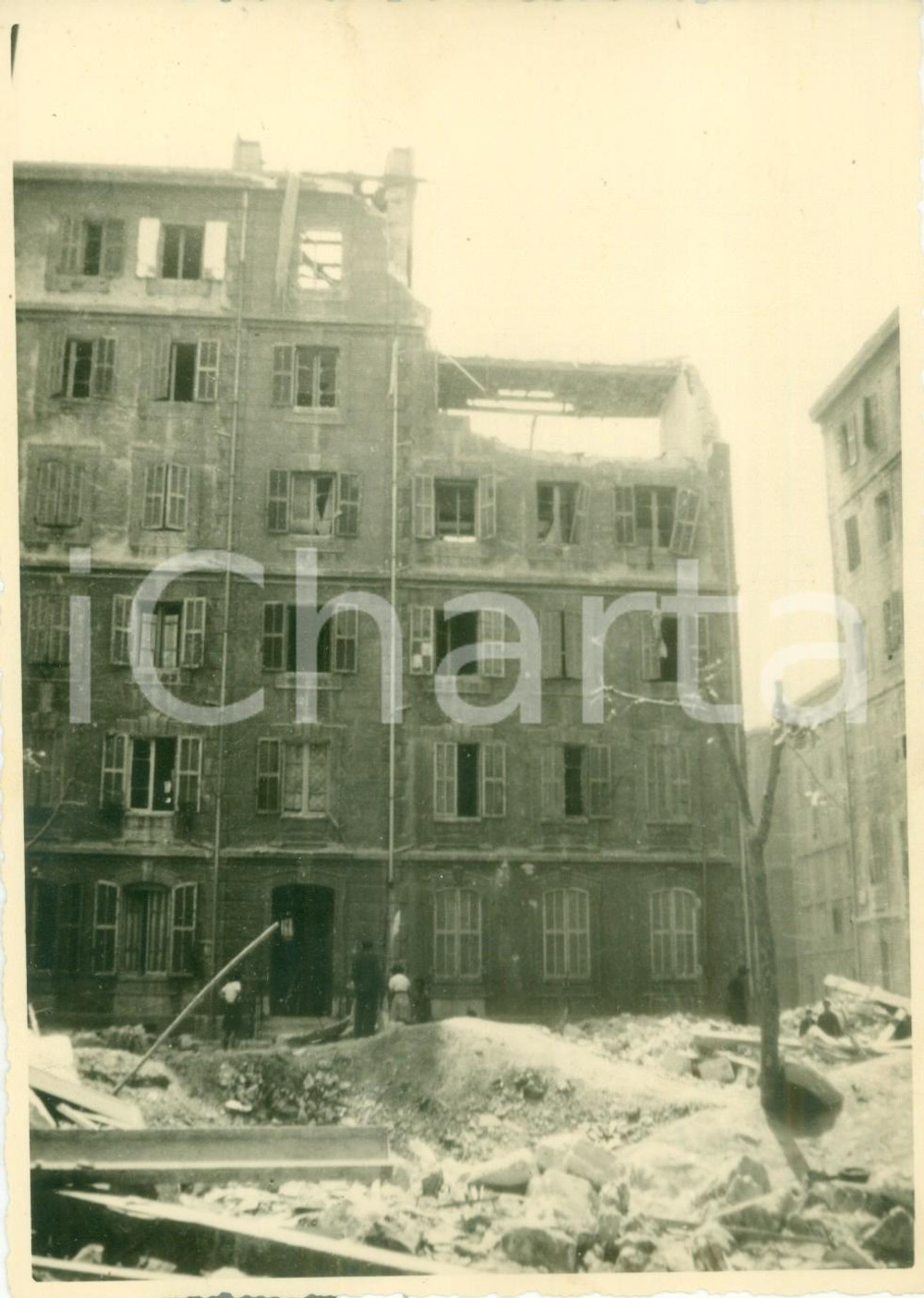 Fotografia d epoca originale 1945 ca FRANCE WW2 Palazzo distrutto dai bombardamenti Fotografia 1