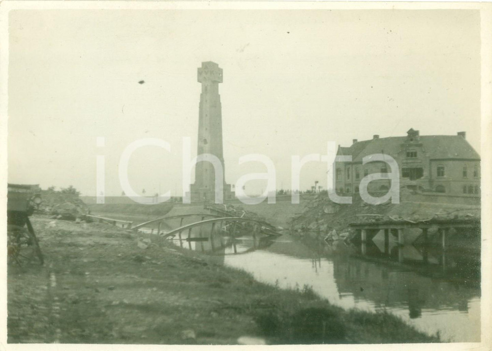 Fotografia d epoca originale 1945 ca ROUSELARE BELGIO WW2 Ponte distrutto da bombardamenti Fotografia 1