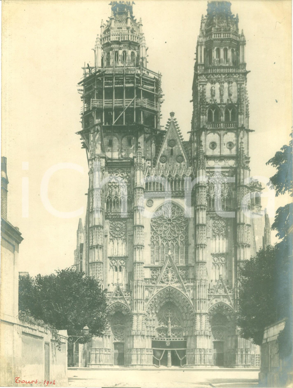Fotografia d epoca originale 1902 TOURS F Cattedrale di SAINTGATIEN in restauro Fotografia 1