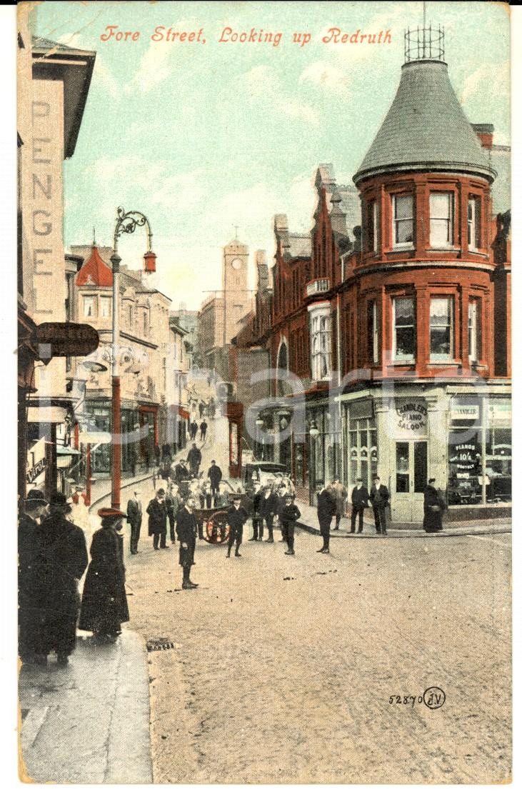 Cartolina originale da collezione 1911 REDRUTH UK Veduta di FORE STREET Cartolina ANIMATA FP VG 1