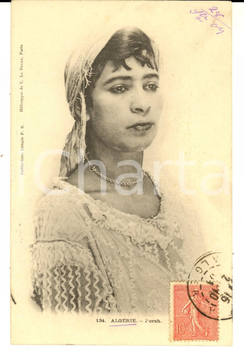 Cartolina originale da collezione 1910 COSTUMI ALGERIA Zorah in abito ricamato Cartolina postale FP VG 1