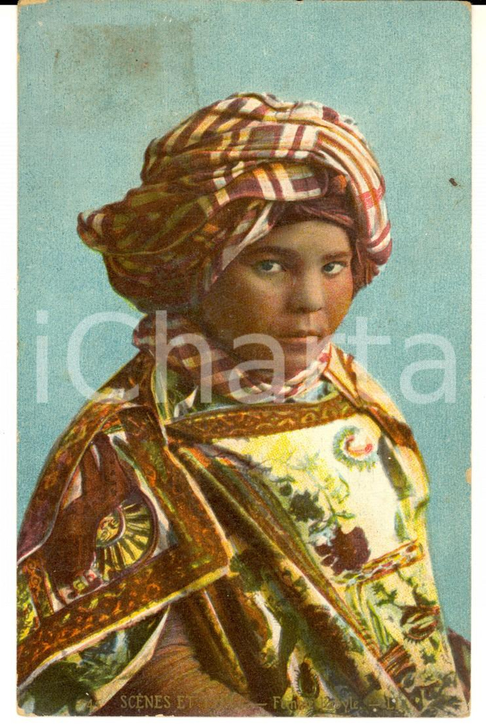 Cartolina originale da collezione 1910 ca COSTUMI ALGERIA Giovane donna CABILA Cartolina postale FP VG 1