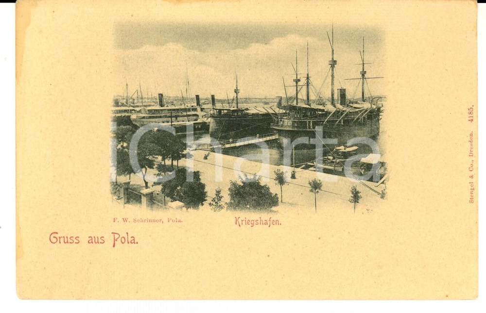 Cartolina originale da collezione 1900 ca POLA ISTRIA, CROAZIA Veduta del porto con navi  Cartolina FP NV 1
