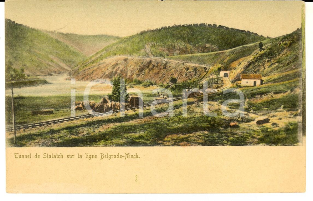 Cartolina originale da collezione 1900 ca STALAC SERBIA Tunnel sulla ferrovia BELGRADO  NIS ANIMATA con operai 1