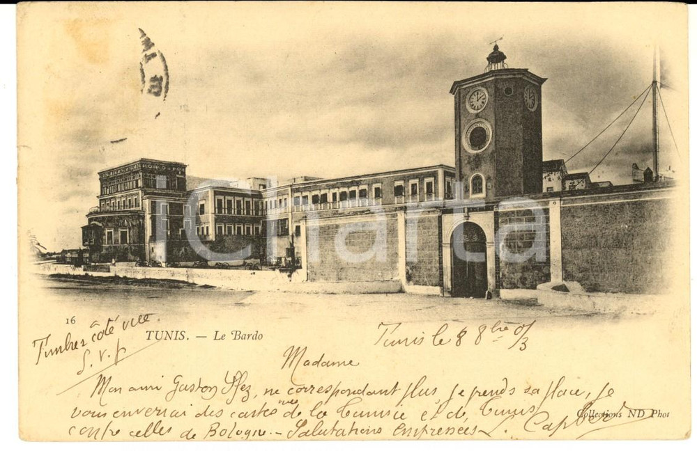 Cartolina originale da collezione 1903 TUNIS Le Bardo Carte postale de Lucien CAPBERT FP VG 1