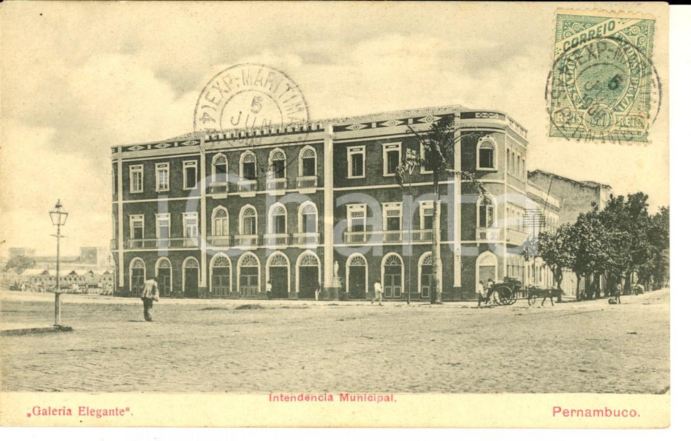 Cartolina originale da collezione 1909 PERNAMBUCO BRAZIL Intendencia Municipal Cartolina ANIMATA FP VG 1
