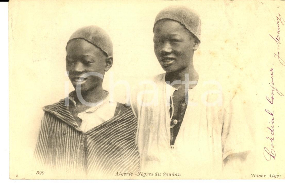 Cartolina originale da collezione 1904 COSTUMI ALGERIA Bambini neri del SUDAN Cartolina postale FP VG 1
