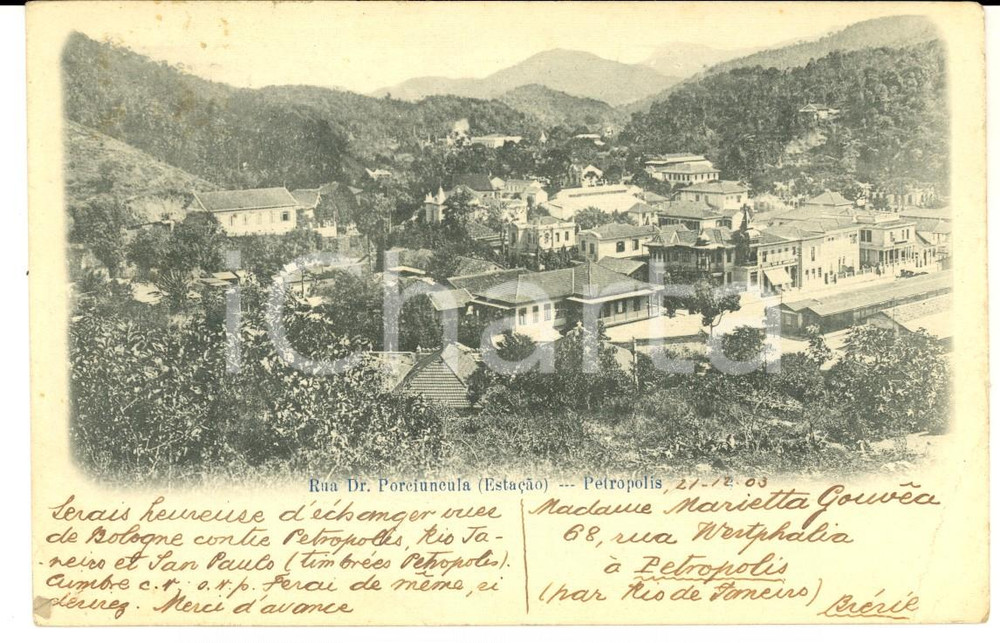 Cartolina originale da collezione 1903 PETROPOLIS BRAZIL Rua dr. PORCIUNCULA Cartolina postale FP VG 1