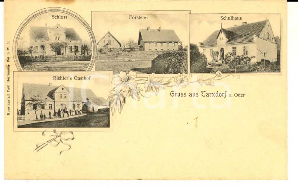 Cartolina originale da collezione 1900 ca TARSDORF AUSTRIA Vedutine con castello e scuola Cartolina POSTALE FP 1