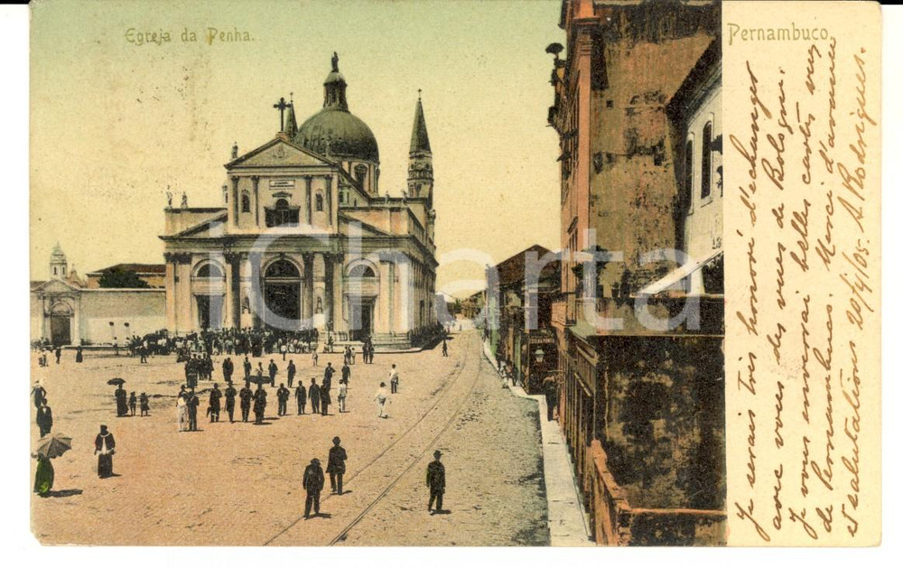 Cartolina originale da collezione 1908 PERNAMBUCO BRAZIL Egreja da Penha Cartolina ANIMATA FP VG 1