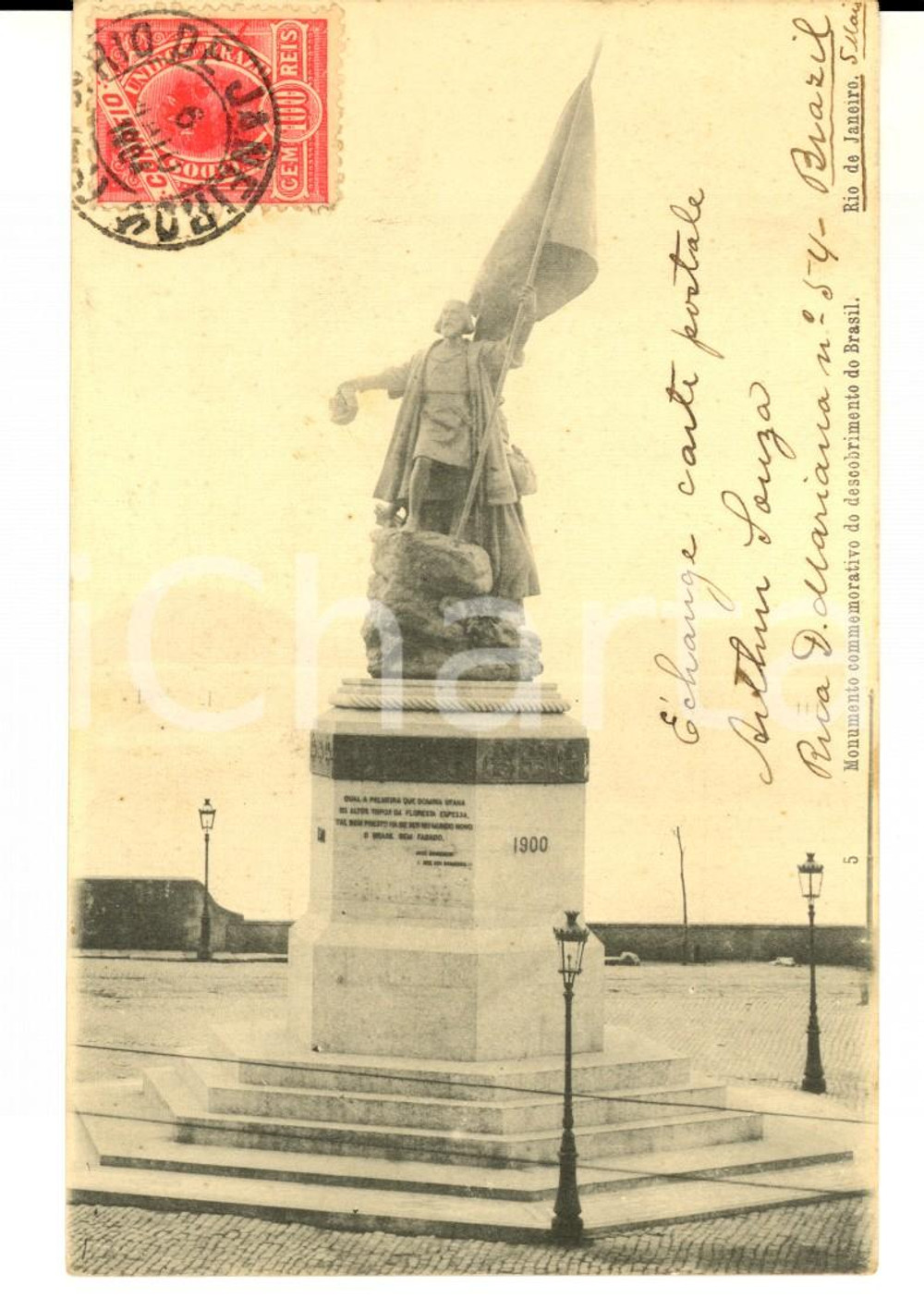 Cartolina originale da collezione 1904 RIO DE JANEIRO Monumento discobrimento do Brasil Cartolina postale FP VG 1