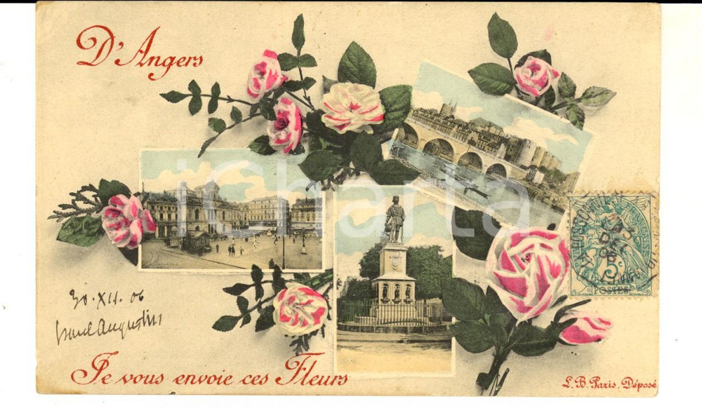 Cartolina originale da collezione 1906 ANGERS FRANCE Vedutine con place du Ralliement Cartolina FP VG 1
