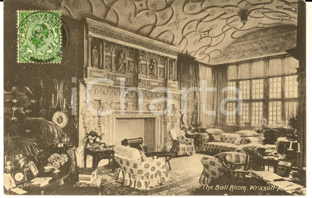 Cartolina originale da collezione 1911 SOUTH WRAXALL MANOR UK The Ball Room VINTAGE Postcard 1