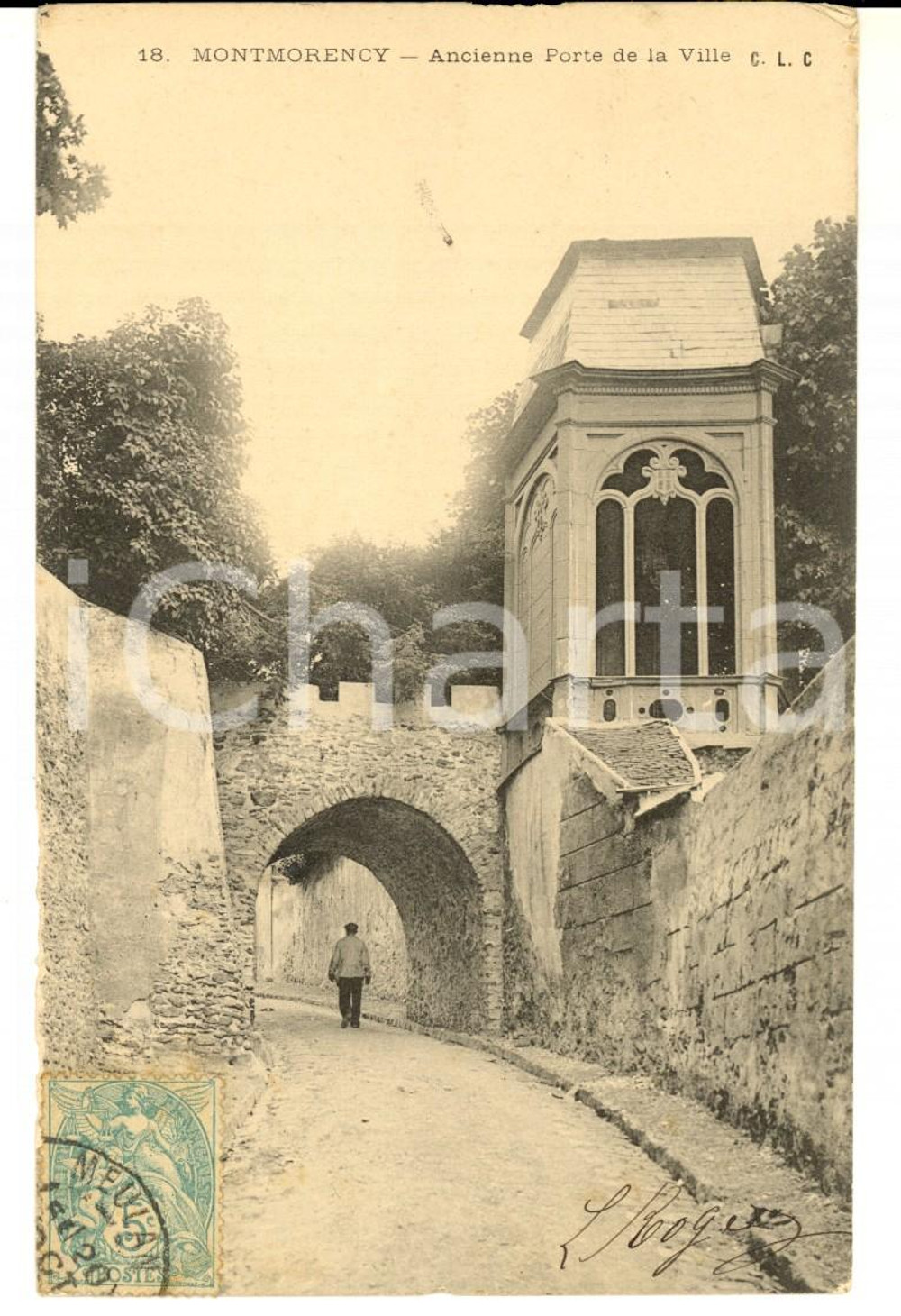 Cartolina originale da collezione 1910 MONTMORENCY F Ancienne porte de la ville Carte postale ANIMEE 1