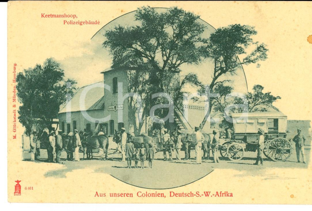 Cartolina originale da collezione 1900 ca KEETMANSHOOP NAMIBIA Posto di polizia Animata con guardie FP NV 1