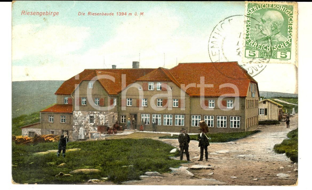 Cartolina originale da collezione 1904 RIESENGEBIRGE CZ Die Riesenbaude VINTAGE postcard FP VG 1