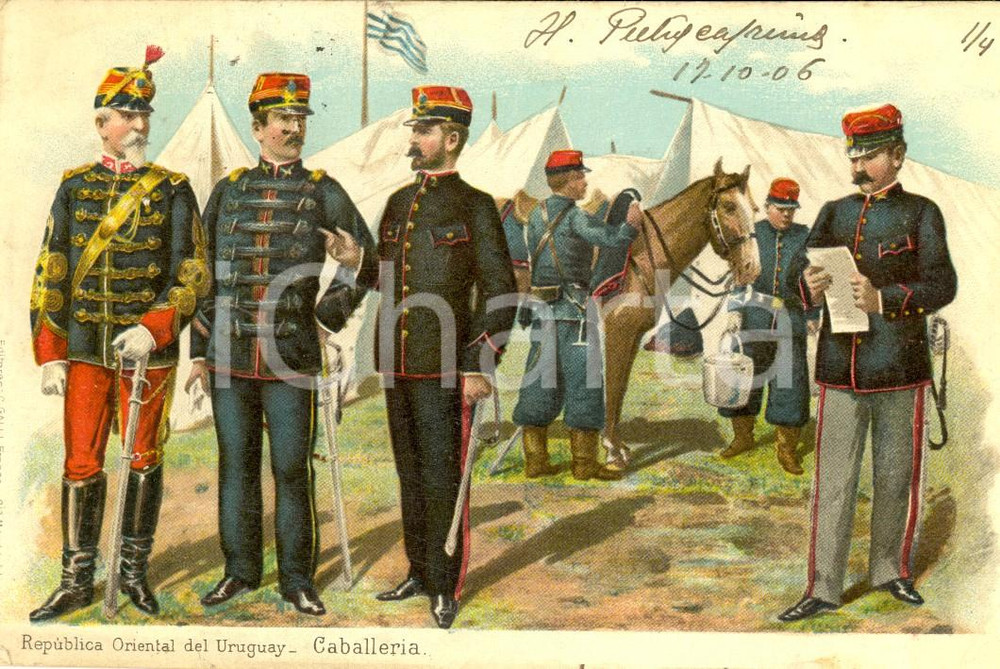 Cartolina originale da collezione 1906 URUGUAY Caballeria Cartolina postale illustrata FP VG 1