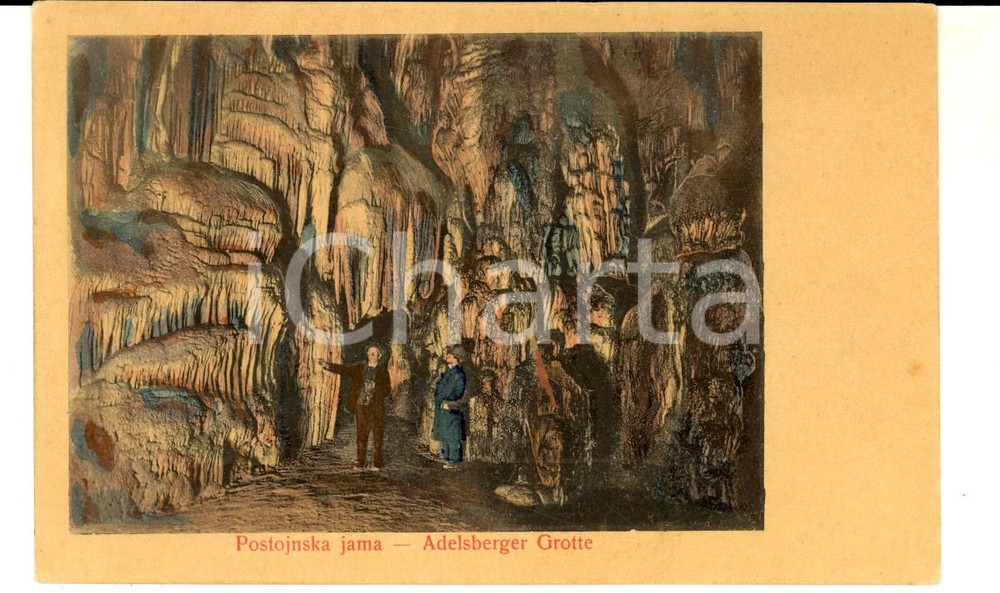 Cartolina originale da collezione 1900 ca GROTTE DI POSTUMIA SLOVENIA Una visita guidata Cartolina ANIMATA FP 1