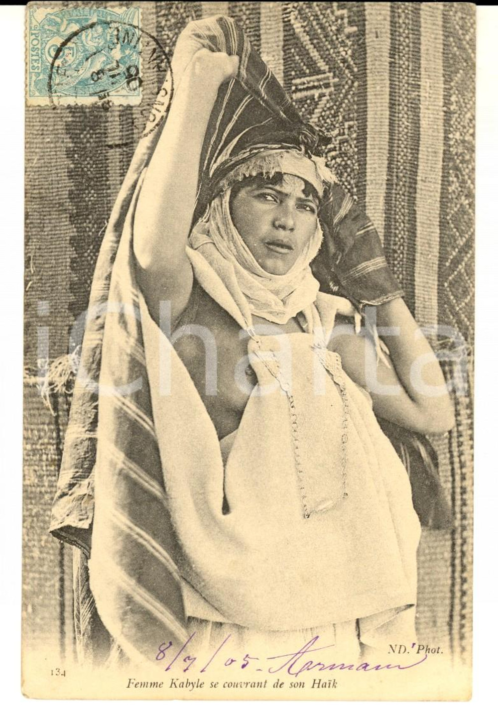 Cartolina originale da collezione 1905 EROTICA VINTAGE ALGERIA Donna cabila si copre con l haik Cartolina FP VG 1