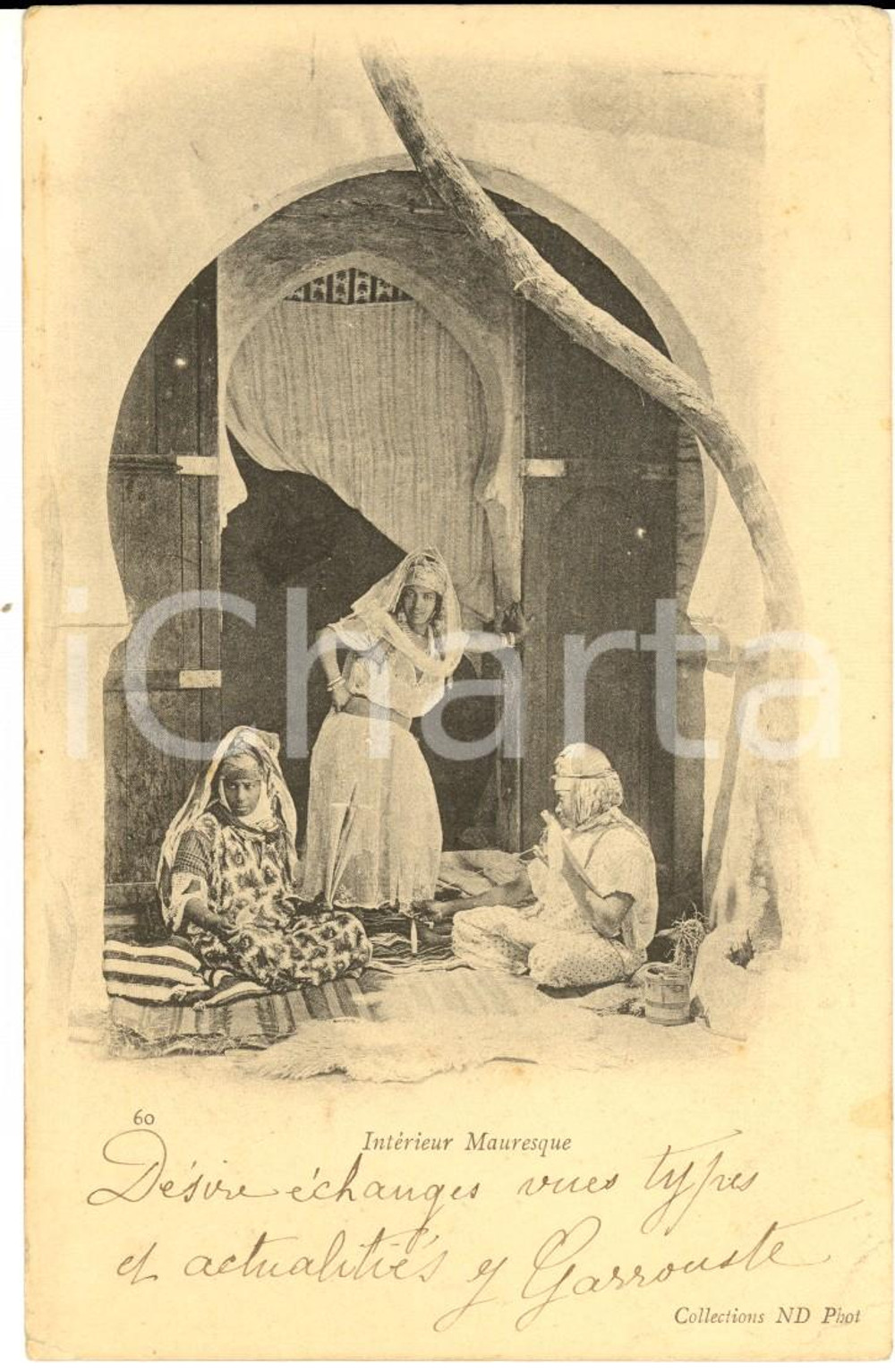 Cartolina originale da collezione 1903 COUTUMES ALGERIE IntÃ©rieur mauresque avec femmes Carte postale VINTAGE 1