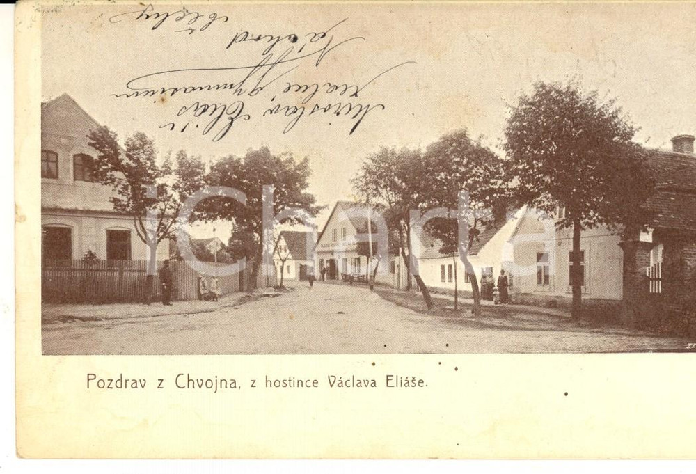 Cartolina originale da collezione 1900 ca CHVOJNA CZ Veduta con Vaclava Eliase Cartolina ANIMATA FP NV 1
