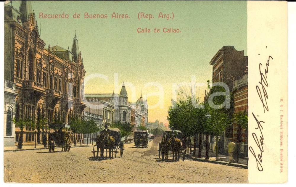 Cartolina originale da collezione 1900 ca BUENOS AIRES ARGENTINA Calle de Callao Cartolina ANIMATA FP VG 1