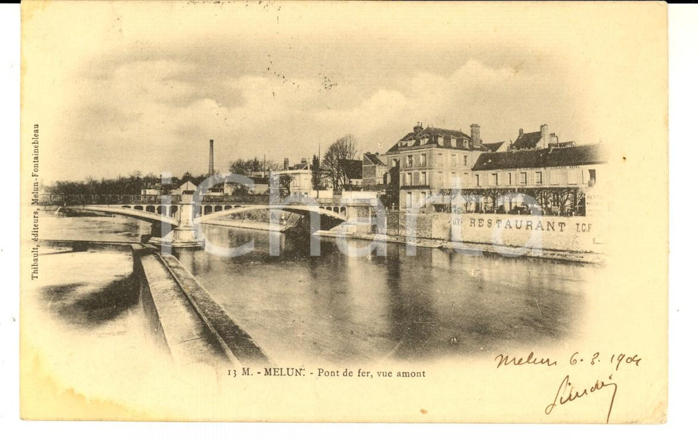 Cartolina originale da collezione 1904 MELUN FRANCE Pont de fer, vue amont Carte postale FP VG 1