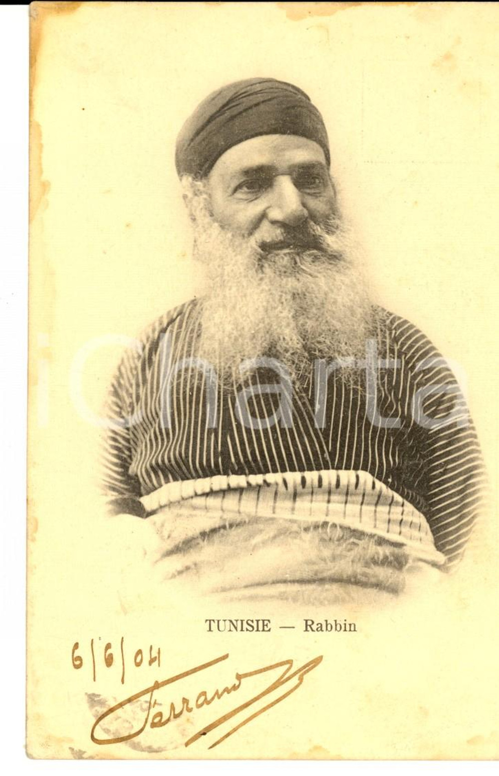 Cartolina originale da collezione 1904 COUTUMES TUNISIE Un rabbin Carte postale VINTAGE JUDAICA 1