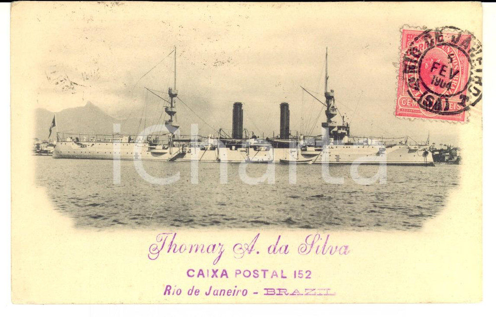 Cartolina originale da collezione 1904 RIO DE JANEIRO Nave nel porto Cartolina Thomaz A. DA SILVA FP VG 1
