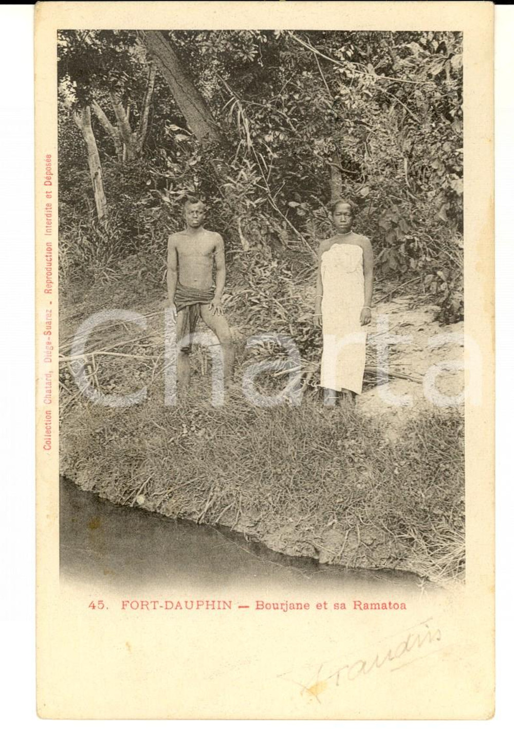 Cartolina originale da collezione 1908 TOLANARO / FORTDAUPHINE MADAGASCAR Bourjane et sa ramatoa Carte postale 1