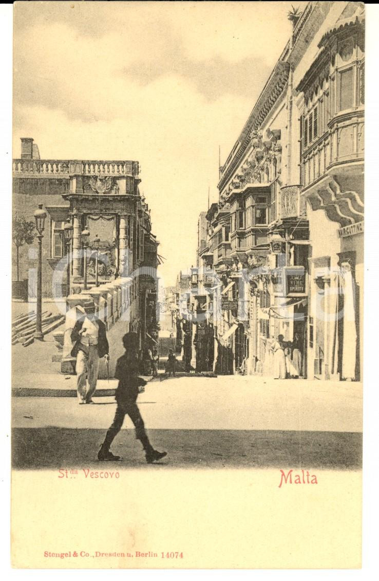 Cartolina originale da collezione 1900 ca MALTA St. DA VESCOVO Cartolina postale VINTAGE ANIMATA FP NV 1