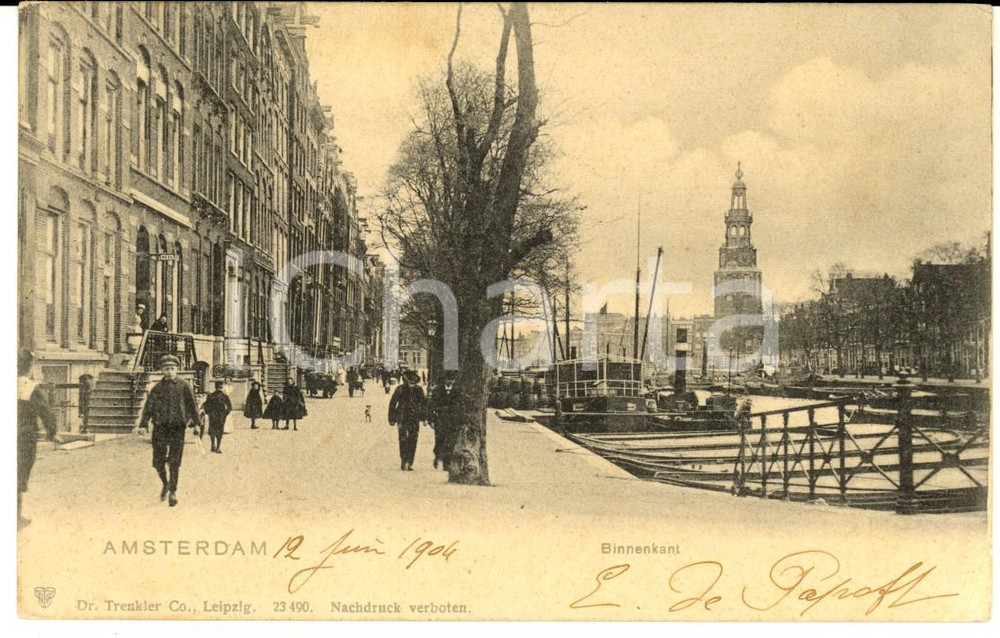 Cartolina originale da collezione 1904 AMSTERDAM NL Binnenkant Cartolina postale ANIMATA con bambini 1
