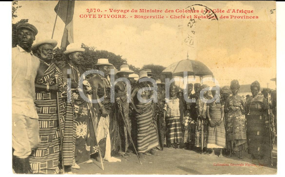 Cartolina originale da collezione 1905 BINGERVILLE COTE D IVOIRE Notables pour visite du ministre des Colonies 1